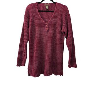 ❤️Yarnworks V Neck Long Sleeve Cranberry Knit Chunky Sweater